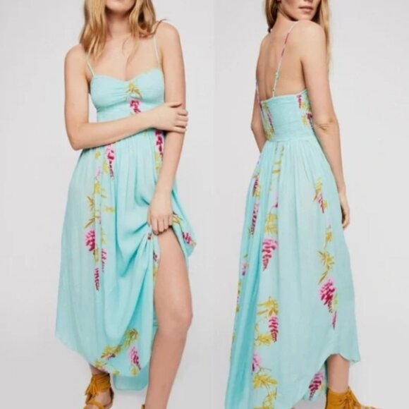Free People Beau Smocked Floral Mixi Slip Sundress Size L - Picture 1 of 4